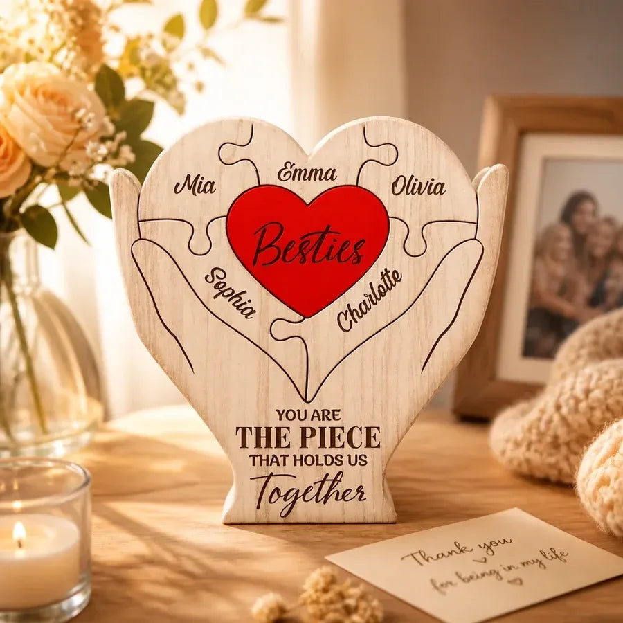 Custom Besties Heart Wooden Puzzle