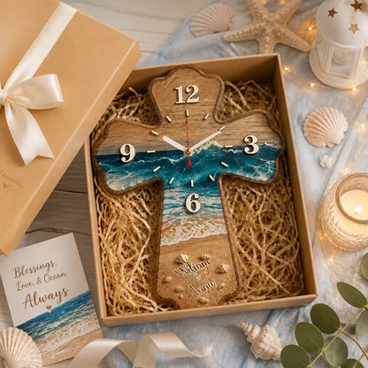Custom Beach Cross Wooden Wall Clock