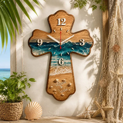 Custom Beach Cross Wooden Wall Clock