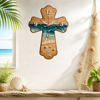 Custom Beach Cross Wooden Wall Clock