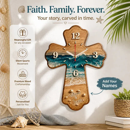 Custom Beach Cross Wooden Wall Clock