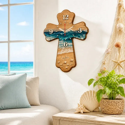 Custom Beach Cross Wooden Wall Clock